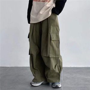 Streetwear losse casual broek grote pocket wide been broek overalls retro super militaire oversized joggingbroek modebroek 220816