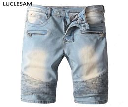 Streetwear Male Stretch Denim Shorts Longitud de la rodilla Plegado recto Pantalones cortos para hombres Casco Slim Mens Jeans Vintage Biker Shorts5984654
