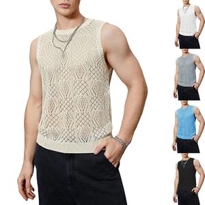 Streetwear mâle ventre mince creux de réservoirs en tricot en filet