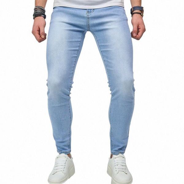 Streetwear hommes Fi Style Simple solide jean moulant meilleure qualité mâle Jogging décontracté crayon Denim pantalon pour hommes 835n #