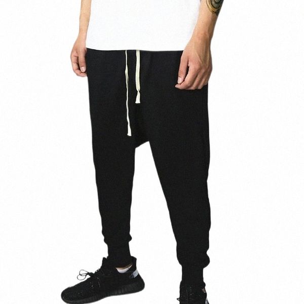 streetwear hombres harem jogger pantalones cott 2023 nueva cintura elástica gota entrepierna pantalones de chándal sueltos negro high street g3k3 #