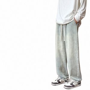 Streetwear Hommes Taille élastique Large Jambe Baggy Jeans Coréen Fi Nouveau Automne Rétro Oversize Jeans Mâle Cordon Design Pantalon y0jN #