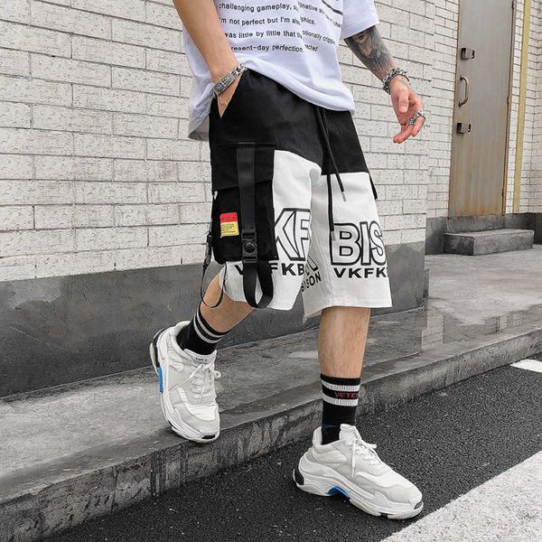 Streetwear hommes Shorts mélange couleur blanc noir japonais Harajuku mode pour homme Hip Hop Joggers décontracté vêtements amples 210714