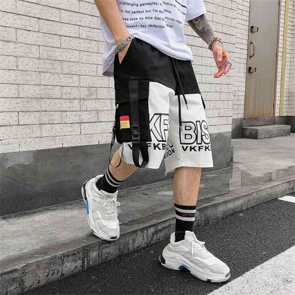 Men streetwear shorts mezcla color blanco blanco japonés Haruku Fashion For Male Hip Hop Joggers Casual Loose Clothing 210713