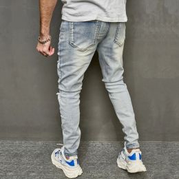 Streetwear Men Élégants trous de jeans minces Pantalons de jean mâle mâle mâle pantalon denim
