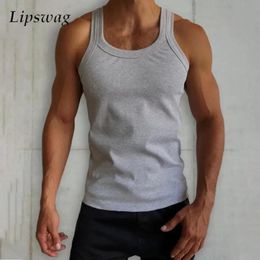 Streetwear Hommes Mode Tops Basiques Bretelles Sans Manches Col Ras Du Cou Casual Débardeurs Hommes Sport Fitness Casual Slim Camisoles Été 240321