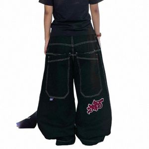 streetwear Nouveau Harajuku Hip-hop Rétro Graphique Broderie Jeans Lâche Y2K Fi Casual Gothique Taille Haute Pantalon Large Pantalon Noir q7h9 #