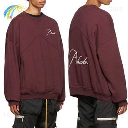 Streetwear Übergroße weinrote Pullover Beste Baumwollqualität Klassisch bestickte Sweatshirts Vintage Hoodie T230806