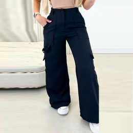 Streetwear Patch Pocket Straight Cargo Pants Dames Jogger Vintage Solid Color Pants voor vrouwen 2023 Harajuku brede puegvat