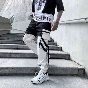 Streetwear Patchwork Cargo Pants Hombres Joggers Pantalones de chándal Pantalones de moda Hip Hop Diseño de cinta Harajuku Cargo Pant Hombre HG116 H1223