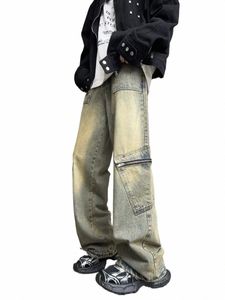Streetwear Pocket Design Hommes Jeans Cargo Pantalon Lâche Plus Taille Neutre Pantalon Large Harajuku Pantalon Denim Casual Gothique Y2K 64fx #
