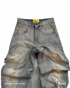 streetwear Reaven Jeans Hommes Y2k Hip Hop Distred Rétro Baggy Jeans Pantalon Noir Harajuku Gothique Taille Haute Pantalon Large D7qo #