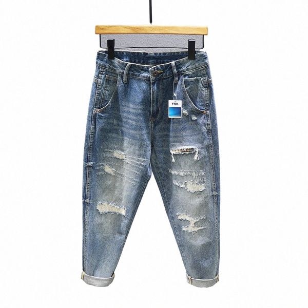 Streetwear Jeans rasgados para hombres Primavera Nuevo Fi Pantalones vintage Sueltos Parche Distred Agujeros de motocicleta Pantalones de mezclilla h7Zn #