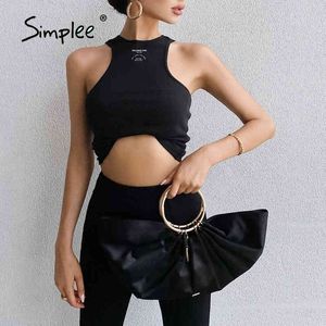 Streetwear sexy bas gilet femmes lettre impression côtelé sans manches débardeurs Slim été solide court haut court 210414