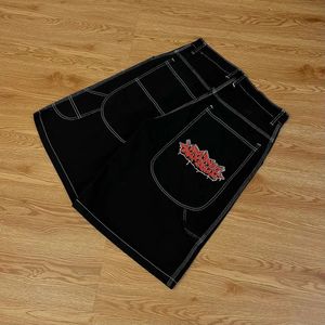 Streetwear Shorts Y2K Harajuku LETTRE HIP HOP BRODERIE RETRO BLACK BAGGY JEANS DENIM PANTAL PANTAL MENSE BASKETBALL 240426