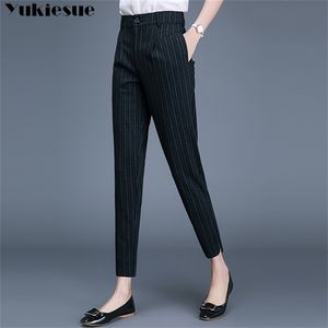 Pantalons de femmes à rayures d'été de streetwear femme taille haute bureau travail sarouel capris pour femmes pantalons femme plus taille 210412