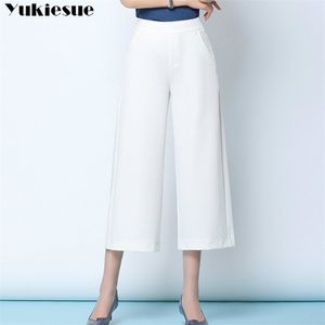 Streetwear zomer dames witte werkbroek vrouwelijke hoge taille wide been capri voor vrouwen broek vrouw plus size 5XL 6XL 210915