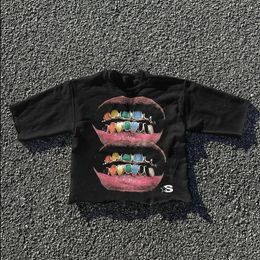 Streetwear T-shirt y2k harajuku hip hop dents graphiques imprimé tshirt surdimensionné pour femmes