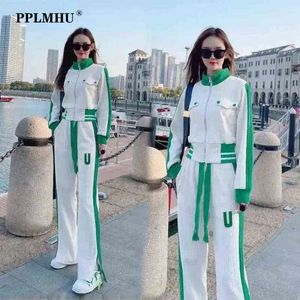 Streetwear Trendy Tracksuit Two Piece Set Femmes Tenues Corée à manches longues Zip Up Crop Jacket Fashion Loose Loose Lam Leg Pant Suit T220729