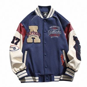 streetwear Vintage Patchwork Baseball bomber student stijl jas mannen collage jas mannen n vintage jas C6Zz #