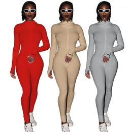 Streetwear blanc tricoté Sexy moulante Lucky Label combinaison femmes dans l'ensemble 2020 à manches longues barboteuses maigres femmes combinaison Female1235G