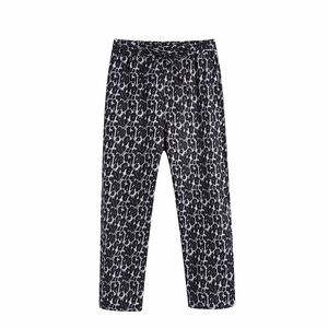 Streetwear Dames Grijze Leopard Broek Mode Dames Chiffon Rechte Broek Causale Vrouwelijke Chique Bow Elastische Taille 210427