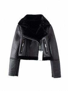 Streetwear Femmes Épais Chaud Faux Cuir Fourrure Veste Courte Automne Hiver Femme Zipper Moto Biker Manteau Outwear Tops 01v1 #