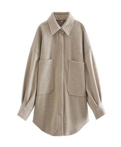 Streetwear dames tweed jassen 2021 mode dames zak losse outercoat causale vrouwelijke vintage knop kaki oversized coats3143335