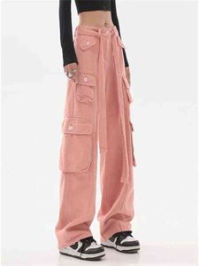 Streetwear y2k roze vrachtbroek dames hoge taille baggy lading broek 2022 herfst oversized broek vintage los wide been t220728