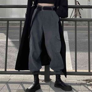 Streetwear Y2k pantalons de survêtement gris Vintage Cargo pantalon Joggers femmes avec ceinture mode Harajuku taille haute pantalon 210510