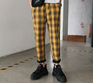 Streetwear Yellow Plaid Broek Mannen Joggers Casual Straight Harem Broek Mannen Koreaanse Hip Hop Track Pants Plus Size