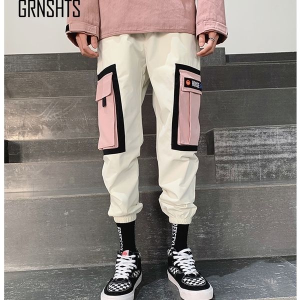 Streetwear amarillo pantalones a cuadros hombres joggers 2019 hombre casual pantalones harem rectos hombres coreano hip hop pantalones de pista más tamaño T200219