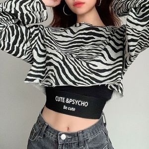 Streetwear Zebra Print Crop Sweat Pakken Sweatshirt en Band Brief Camis Top Twee Stuk Set Trainingspak Dames Outfits Vrouwelijke 210415