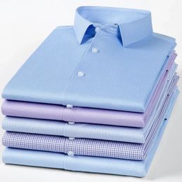 Chemises extensibles Anti-rides pour hommes chemises habillées à manches longues de haute qualité pour hommes coupe ajustée chemisier d'affaires sociales chemise rayée 240118