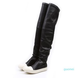 Botas elásticas por encima de la rodilla para otoño e invierno, zapatos de plataforma plana de fondo blanco grueso negro caqui para mujer, botas altas hasta el muslo, botas largas 989