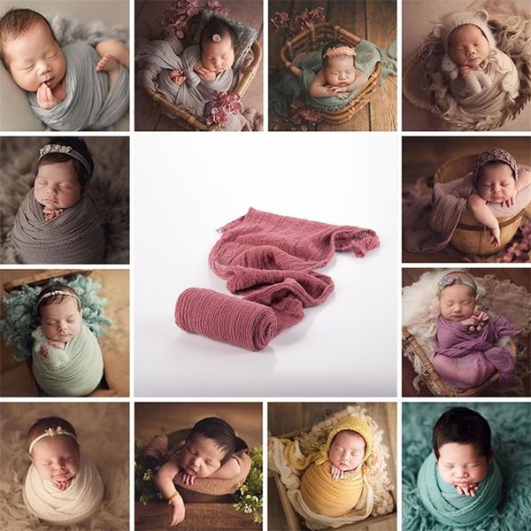 Elástico atrezos para fotografía de bebés manta envuelve envoltura de algodón orgánico suave infantil recién nacido foto envuelve accesorios de tela 40*180 cm 210317
