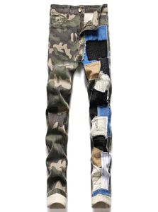 Stretch Camouflage Couture Couleur assortie Men039s Slim Jeans automne et hiver Nouveau pantalon de denim de coton décontracté1927547