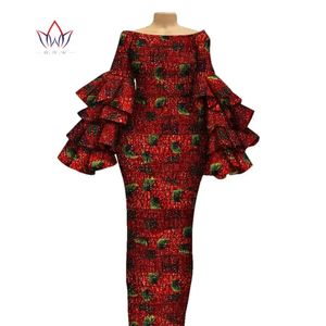 Rek elastische Afrikaanse jurken met lange mouwen voor vrouwen Dashiki printjurken Multi-layer vestidos vrouwen Afrikaanse kleding WY2126
