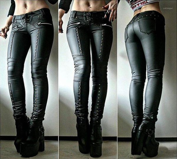 Stretch Faux PU Pantalon en cuir Mode Femmes Taille haute Zipper Punk Rock Crayon Pantalon Femme Moto Biker Leggings CB Street Cap1107861