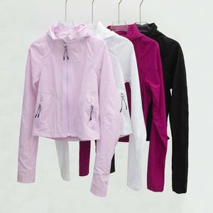 Stretch Jacket LU-06 Yoga Sweats à capuche pour femmes Crème solaire Manteau à fermeture éclair Été Ceinture extérieure Coupe ajustée Respirant Minceur Sport Sweat-shirts