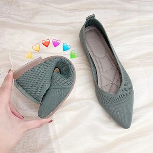 Mocassins plats de Ballet en tricot extensible, chaussures en maille respirantes, ballerines décontractées à bout pointu, bateau, printemps 2023, 240202