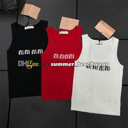 Stretch gebreid vest Borduur tanktops Sexy hemdje Zomer Slanke ademende gebreide top Dames sportvest