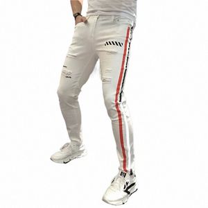 Stretch Mens Jeans Printemps 2021 Homme Jeans Marque Casual Denim Harem Pantalon Side Stripe Skinny Jean Hommes Jogger Blanc Skinny Jean Hommes l4vP #