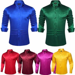 Stretch Satijn Heren Solid Shirt Blauw Rood Groen Glad Zomer Lente Herenkleding Bruiloft Prom Sociale Dr Shirts Blouse V0zH #