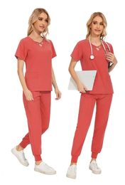 Stretch Women Slim Fit Scrubs Set Uniforms Doctors Tops Joggers Robes Infirmières Accessoires Salon Spa Set de travail 240420