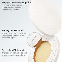 Toirée étirée, 4 PCS Round Teoluvas, 100% de coton, 8 oz à réduction du gesso, fournitures d'art pour verser en acrylique et peinture à l'huile