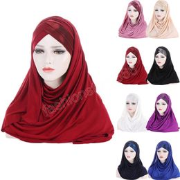 Stretchy Jersey front Cross Hijab Muslim Scarf paillettes prêtes à porter des hijabs instantanés turban femme Musulman Arabe Headscarf