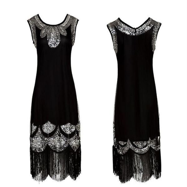 Vestido pequeño negro elástico, Vestido Midi para mujer de los años 1920, Vintage con cuentas y flecos, Vestido Flapper de lentejuelas, Túnica de Gatsby, Top Shift Dress316V