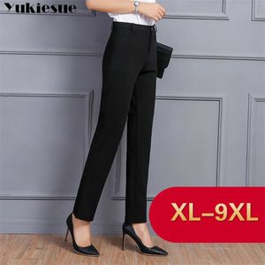 Striatht -broek voor vrouwen met hoge taille OL kantoor werkkleding mager formeel zwart pak broek vrouwelijke broek plus maat 8xl 9xl 210412
