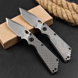 Couteau pliant de poche Strider High End LC D2 Stone Wash Tanto Point Lame CNC Anodisation TC4 Poignée en alliage de titane Couteaux tactiques EDC pour l'extérieur